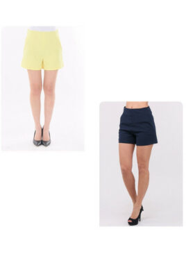 Gelbe kurze Damen-Shorts mit Taschen von Callisto - Detailansicht