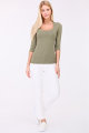Khaki grün Basic-Shirt Damen 3/4-Arm von REVD'ELLE PARIS - Ganzkörperansicht