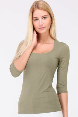 Khaki grün Basic-Shirt Damen 3/4-Arm von REVD'ELLE PARIS - Vorderansicht