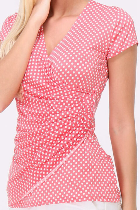 Rosa Damen Shirt in Wickeloptik und gepunktet für Damen von REVD'ELLE PARIS - Detailansicht