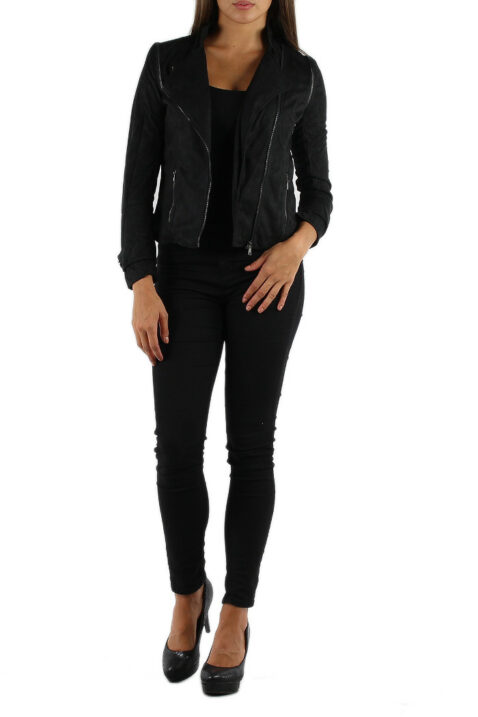 Schwarze leichte Damen Jacke im Biker Look von M&G Monogram - Ganzkörperansicht