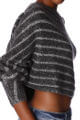 Grau gestreifter kurzer Damen Pullover asymmetrisch & Dreiviertelärmel von Q2 - Detailansicht