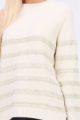 Weißer ecru Damen Strickpullover in Streifenoptik, Fransen- & Metalleffekt von ELENZA BY L&L - Detailansicht