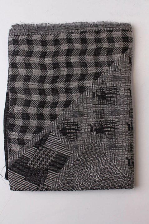Schwarzer Damen Schal mit Muster & Fransen aus Viskose von Fanli - Detailansicht