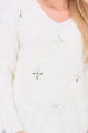 Weißer Damen Pullover Strickpullover mit Strasssteinapplikationen - Vokuhila-Form von JUS DE POM & CO - Detailansicht