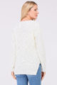 Weißer Damen Pullover Strickpullover mit Strasssteinapplikationen - Vokuhila-Form von JUS DE POM & CO - Rückenansicht