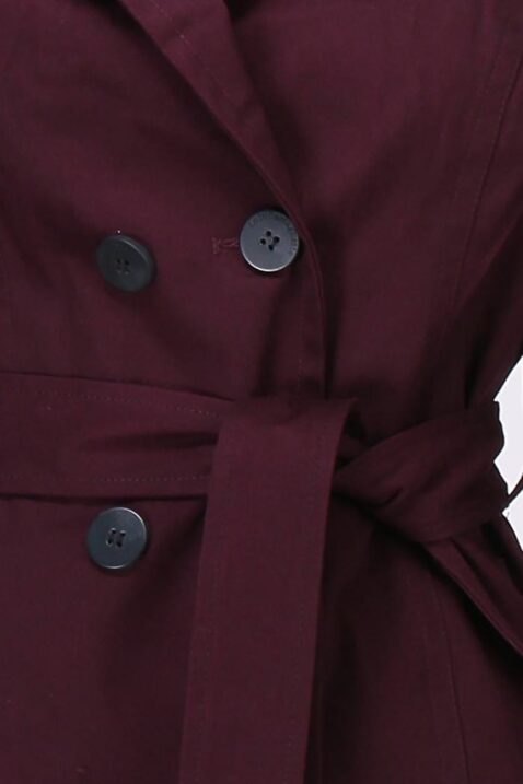 Bordeaux roter Damen Trenchcoat mit Bindegürtel - Mantel von LuluCastagnette - Detailansicht