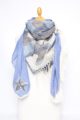 Blauer Damen Schal in Kuhflecken-Optik mit Sternen aus Pailletten - Modeschal von Lil Moon - Ganzansicht