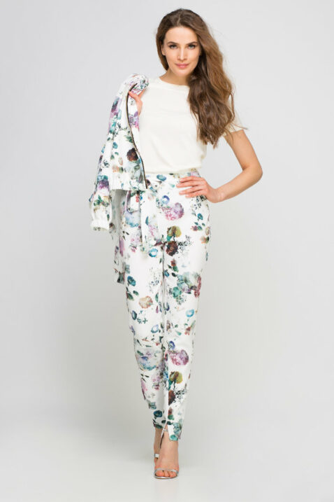 Bunte mehrfarbige Damen Blousonjacke mit Blumen-Print - Bomberjacke von Lanti - Outfit