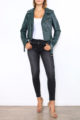 Grüne khaki Damen Bikerjacke in Leder-Optik - Kunstlederjacke von Softy by Ever Boom - Ganzkörperansicht
