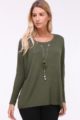 Khaki grüner leichter Damen Pullover mit Kettendetail, Ösen & seitliche Schlitze von Kilky - Vorderansicht