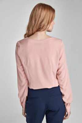 Rosa pinke Damen Bluse mit Detail am Ausschnitt - Langarmbluse von Nife - Rückenansicht