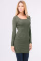 Khaki grünes leichtes Damen Feinstrick-Kleid - Pulloverkleid von QUEEN´S - Vorderansicht
