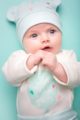 Mint grüne Baby Mädchen Mütze mit Maus-Motiv & Ohren - Mausmütze, Babymütze von Pinokio - Babyphoto