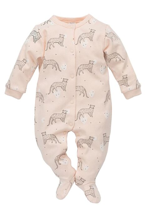 Rosa Baby Mädchen Schlafoverall mit Füßen & Leoparden - Schlafanzug & Strampelanzug Tier Overall einteilig von Pinokio - Vorderansicht