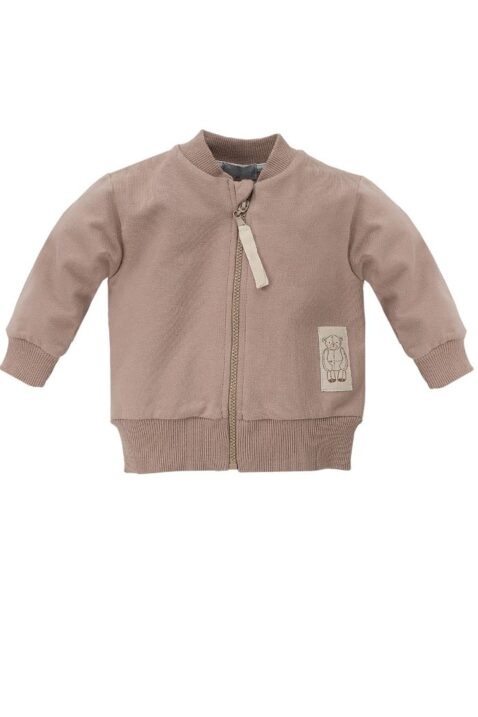 Braune Baby Sweatjacke im Teddybär Design & Reißverschluss - Jungen Tier Pullover Sweatshirt Oberteil mit Bären Patch von Pinokio - Vorderansicht