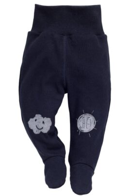 Dunkelblaue Baby Strampelhose mit Füßen & Wolken Motiv für Jungen - Schlafhose & Stramplerhose mit Füßchen Schlafstrampler von Pinokio - Vorderansicht