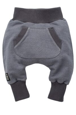 Baby & Kinder Pumphose mit Taschen, breiten Bündchen strukturiert in Grau aus Baumwolle von PINOKIO - Vorderansicht Haremshose für Jungen & Mädchen