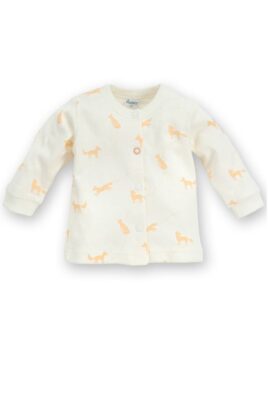 Pinokio weißer Baby Cardigan mit Fuchs Motive orange & Druckknöpfe für Jungen & Mädchen – Tier Babyjäckchen Pullover Sweatshirt Oberteil unisex – Vorderansicht