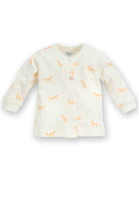 Weißer Baby Cardigan mit Fuchs Motive orange & Druckknöpfe für Jungen & Mädchen - Tier Babyjäckchen Pullover Sweatshirt Oberteil unisex von Pinokio - Vorderansicht