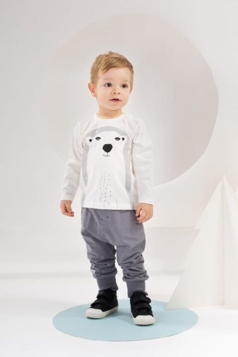 Weißes Baby Langarmshirt mit Eisbär Motiv für Jungen - Langarm Tier Shirt, Baumwollshirt, Babyshirt von Pinokio - Babyphoto
