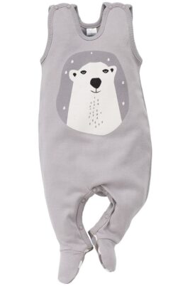 Grauer Baby Strampler mit Fuß & Eisbär Motiv für Jungen - Strampelanzug & Tier Babystrampler von Pinokio - Vorderansicht