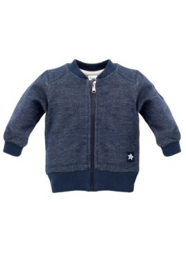 Navy blaue Baby Sweatjacke strukturiert mit Patch Weltall Motiven Rakete, Planeten, Sterne, Mond für Jungen - Reißverschluss Pullover Sweatshirt Oberteil von Pinokio - Vorderansicht