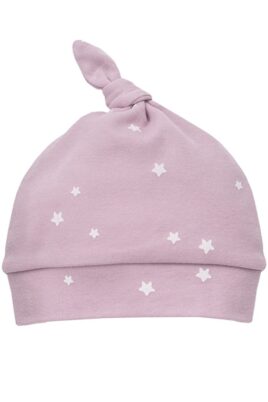 Pinokio rosa Baby Mütze mit weißen kleinen Sternen Motiven, kleinem Knoten an der Spitze für Mädchen – Babymütze Kindermütze Baumwolle unifarben Zipfelmütze – Vorderansicht