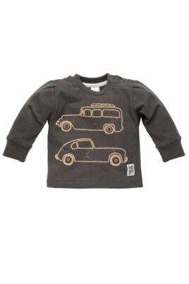 Graues graphit Baby Langarmshirt Sweatshirt Pulli mit Oldtimer Autos Sportwagen Rennwagen Motive - Jungen leichter Rundhals Pullover langarm Sweater Oberteil mit Bündchen & Patch von Pinokio - Vorderansicht