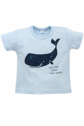 Pinokio blaues Baby T-Shirt mit Wal Ocean Meer Motiv für Jungen – Hellblaues Babyshirt kurzarm Kinder Oberteil Tier Baumwollshirt maritim unifarben – Vorderansicht