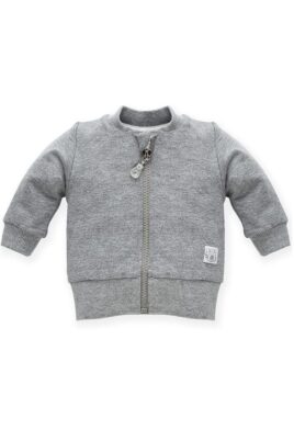 Baby & Kinder Sweatjacke mit Tiger Patch & Reißverschluss unifarben in Grau von PINOKIO - Vorderansicht Oberteil Pullover für Mädchen & Jungen