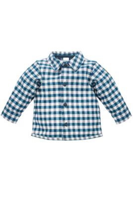 Weiß-marineblaues Baby Karohemd Langarm mit Fuchs Patch, Knöpfen & Kragen für Jungen - Kariertes Kinder Hemd für Herbst Winter von Pinokio - Vorderansicht