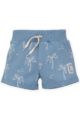 Blaue kurze Sommer Baby Shorts Hose mit Palmen, Patch SUN & FUN & elastischer gerippter Gummizugbund mit Kordel für Jungen aus Baumwolle von Pinokio - Vorderansicht