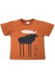 Braunes Baby kurzarm T-Shirt mit Elch & ADVENTURE Print für Jungen - Rostbraunes Babyshirt Kinder Oberteil Printshirt von Pinokio - Vorderansicht
