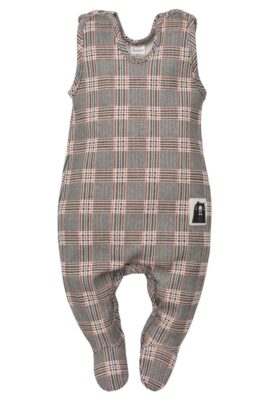 Grau gemusterter Schottenkaro Baby Strampler mit Fuß Schottenmuster Southdown Grey Tartan für Jungen - Schlafstrampler mit Füßen von Pinokio - Vorderansicht
