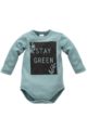 Türkis grüner Baby Body langarm mit STAY GREEN Print aus Baumwolle für Jungen & Mädchen - Kinder Langarmbody Babybody von Pinokio - Vorderansicht