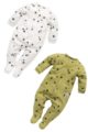 Set Kinder Baby grüner limette & weißer Schlafoverall mit Fuß, Sterne Muster & Patch STAY GREEN für Jungen & Mädchen von Pinokio - Vorderansicht
