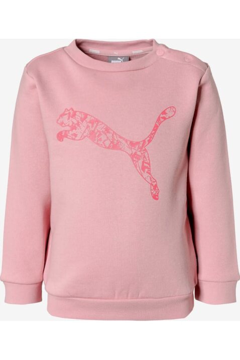 Baby Kinder Pullover mit Logo, Rippbündchen & Knöpfe in Rosa für Set Jogginganzug Hausanzug Freizeitanzug von Puma - Vorderansicht Pullover