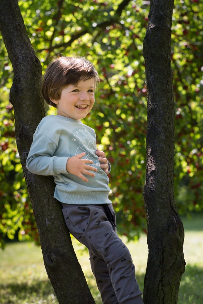 Baby Pumphose mit Taschen & Autos für Jungen in Graphit-Grau