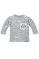 Blau weiß gestreiftes Baby Langarmshirt mit Tasche & FUN Print für Jungen - Rundhals Kinder Oberteil von Pinokio - Vorderansicht