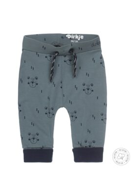 Dirkje OEKO-TEX® Baby Sweathose Jogginghose in grün mit blauem Bären Print & blauem Beinabschluss für Jungen Bio Baumwolle – Vorderansicht