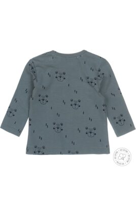 Babyshirt Langarmshirt in grün mit blauem Bären-Print & Druckknöpfen - hochwertig aus Bio-Baumwolle von Dirkje - Rückansicht