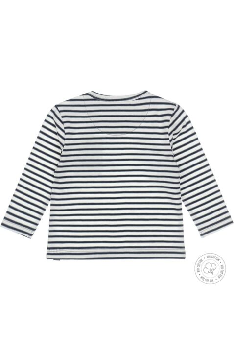 Babyshirt langarm Kinderpulli mit Rundhals & aufgenähter Tasche - Dirkje Sweatshirt blau-weiß gestreift für Jungen - Rückansicht