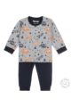 Baby Kinder Schlafanzug Pyjama in grau & blau mit Dino Print in langarm aus hochwertigem Bio-Baumwollmix - Dirkje Jungen Schlafanzug - Vorderansicht