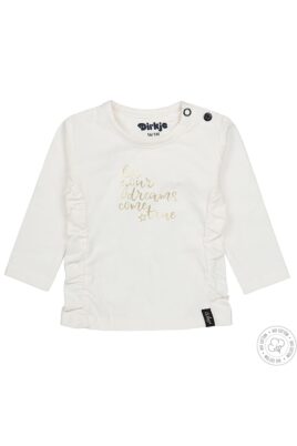 Dirkje Baby Langarmshirt mit Rüschen für Mädchen – Oberteil in weiß mit goldenem Aufdruck – Vorderansicht
