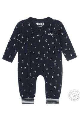 Dirkje Baby Schlafoverall Pyjama dunkelblau gemustert aus weicher Bio-Baumwolle – Schlafstrampler für Jungen – Vorderansicht