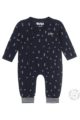 Baby Schlafstrampler mit Druckknöpfen aus hochwertiger Bio-Baumwolle - Schlafoverall dunkelblau gemustert für Jungen - Vorderansicht