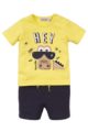 Babyset Kinderset zweiteilig mit Kurzarmshirt mit Rundhalsausschnitt in gelb mit Krokodil-Print - Baby Shorts navy mit Zierkordel - 2er Set für Jungen von Dirkje - mehrfarbig - Vorderansicht