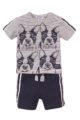 Babyset von Dirkje zweiteilig für Jungen - T-Shirt gestreift mit Hunde-Print + Good Vibes Schriftzug - Kurze Hose in dunkelblau mit seitlichen Streifen - Sommer Set - Vorderansicht