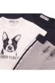 Dirkje Baby Sweatanzug 3er-Set mit Sweatjacke mit Streifen - T-Shirt weiss mit Hunde-Print + Druckknöpfen - Schlafhose gestreift - Set blau-weiss für Jungen - Detailansicht